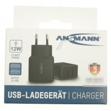Ansmann 1001-0106 Сетевой USB-адаптер - зарядное устройство для дома HC212, двойное зарядное устройство/адаптер питания USB, 2,4А