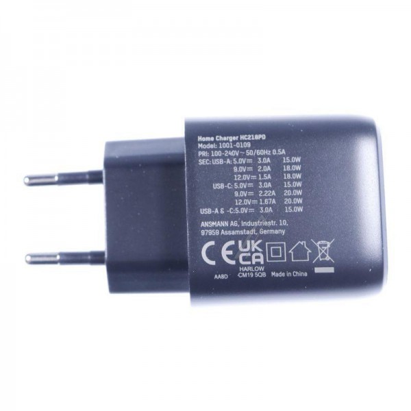 Дорожное зарядное устройство Ansmann 1001-0109 - HC218PD USB-зарядное устройство/блок питания, включая USB c 3A